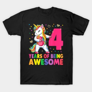 4 Years Old Unicorn Flossing 4Th Birthday Girl Unicorn Party T-Shirt